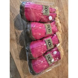 Winsoon DOG Snow Boots Vegan Leather Fur Lined Paw Protectors Antiskid SZ 5 Pink